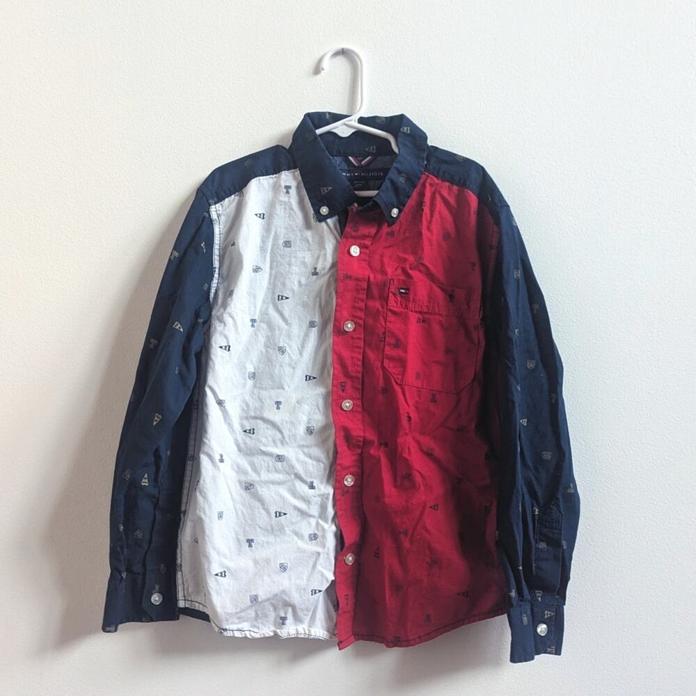 Tommy Hilfiger Iconic Color Block Button Down Boys 8/10 Preppy